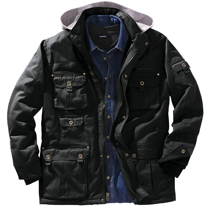 Boulder Creek Men's by KingSize 9 Pocket Twill Utility Jacket With Removable Hood