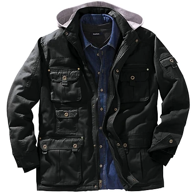 Boulder Creek Men's by KingSize 9 Pocket Twill Utility Jacket With Removable Hood