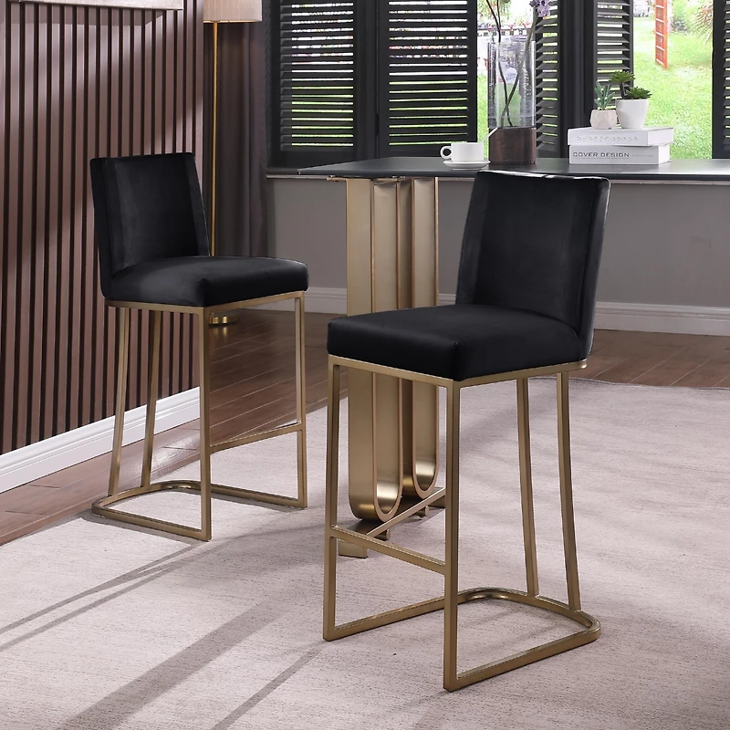 Streamdale Set of 2 Gold Brushed Velvet Bar Stools