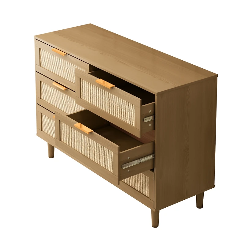 Streamdale Furniture 6 Drawers Rattan Dresser Rattan Drawer, Bedroom, Living Room