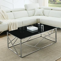 Simplie Fun Rectangular Black Glass Coffee Table with Stainless Steel Frame