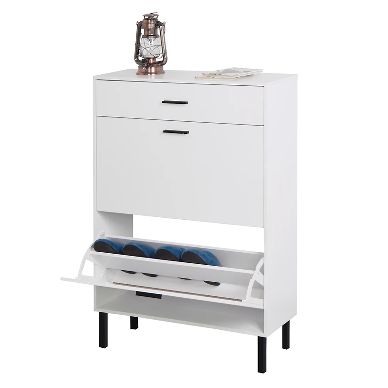 Modern Shoe Cabinet with Drawers and Metal Legs