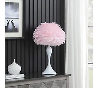 Streamdale 18.25"In Soft Pink Feather Aquina Crisp White Contour Glam Table Lamp