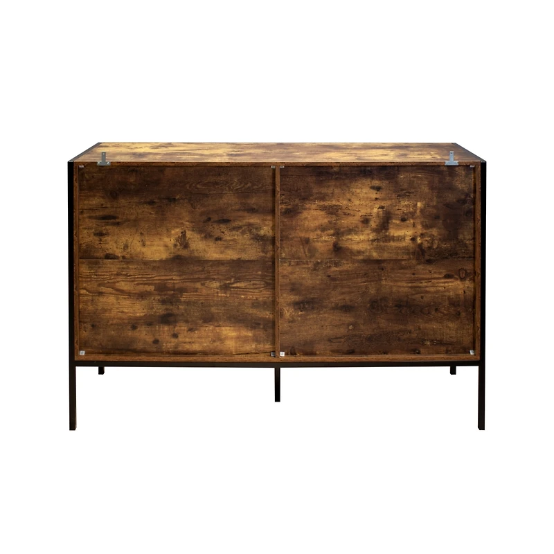 Streamdale Rustic Brown 6 Drawer Double Dresser with Steel Frame