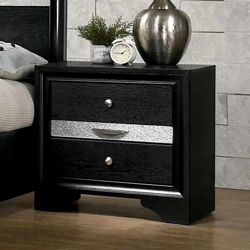 Simplie Fun Contemporary Silver Nightstand with Hidden Jewelry Drawer