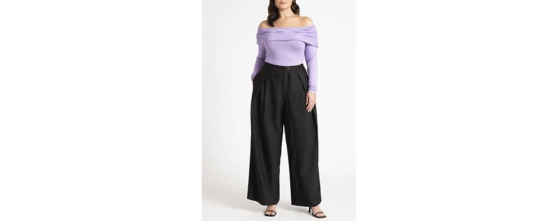 Eloquii Women's Pleat Detail Trouser With Long Belt