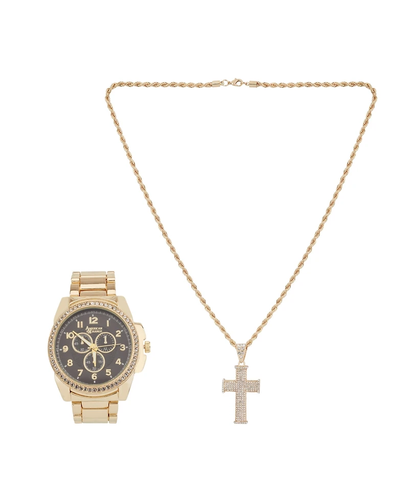 American Exchange Men's Quartz Gold-Tone Alloy Watch 45mm Gift Set