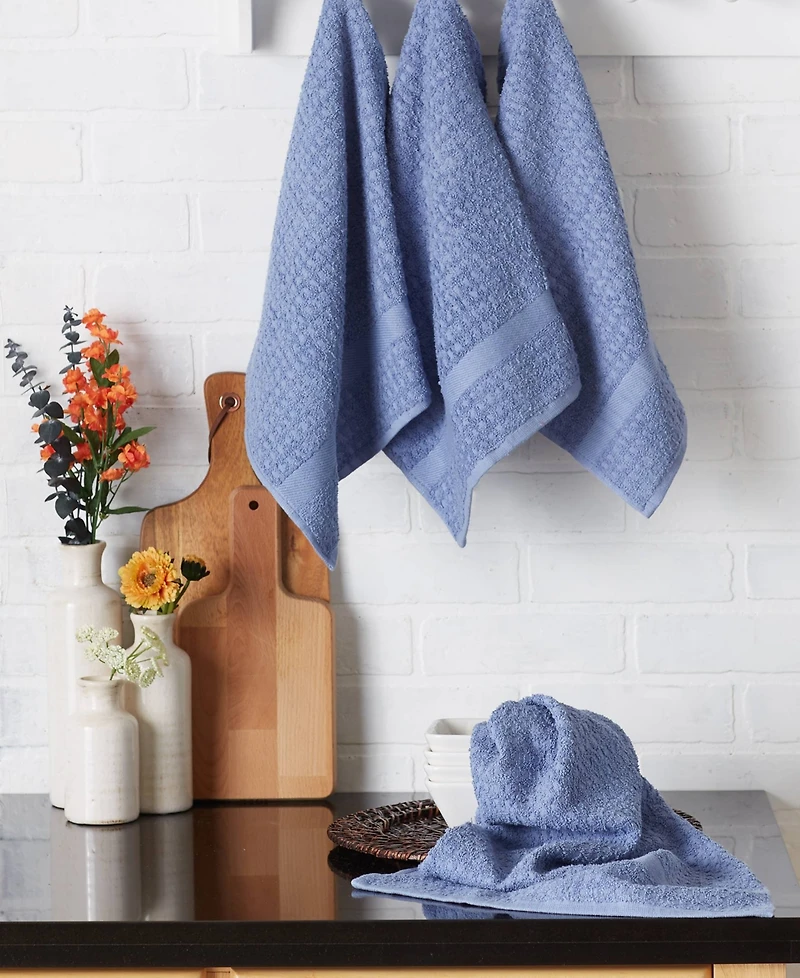 Design Imports Basic Terry Collection Waffle Dishtowel Set, 15x26", Solid Stonewash Blue, 4 Piece