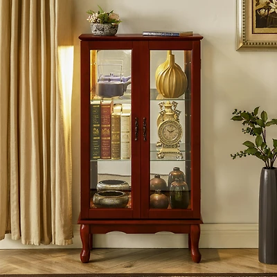 Lighted Cherry Curio Cabinet, Adjustable Shelves