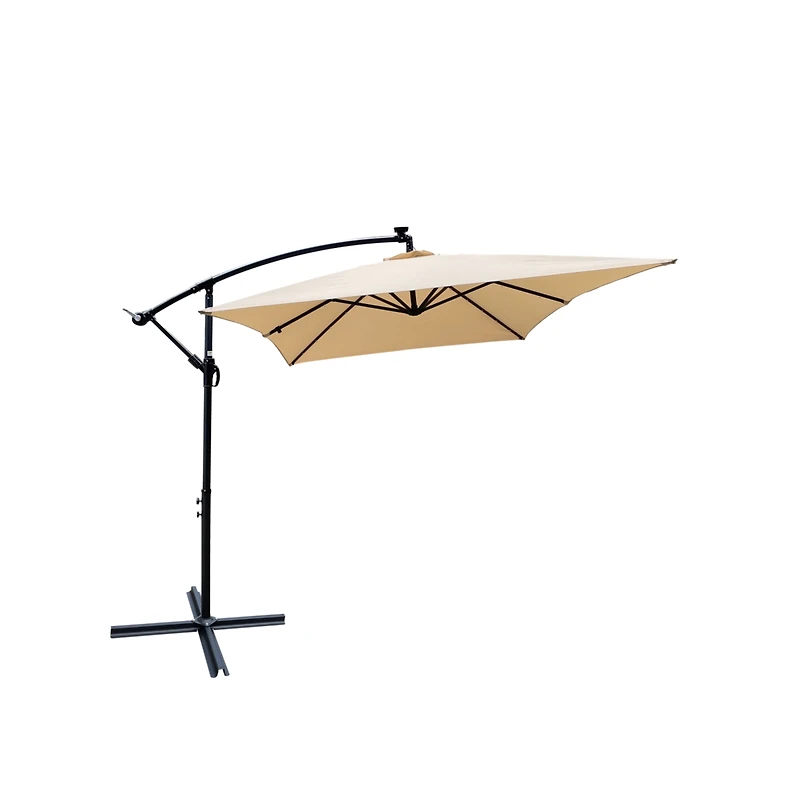 Streamdale Solar Powered Led Patio Umbrella, 8 Ribs, Crank and Cross Base