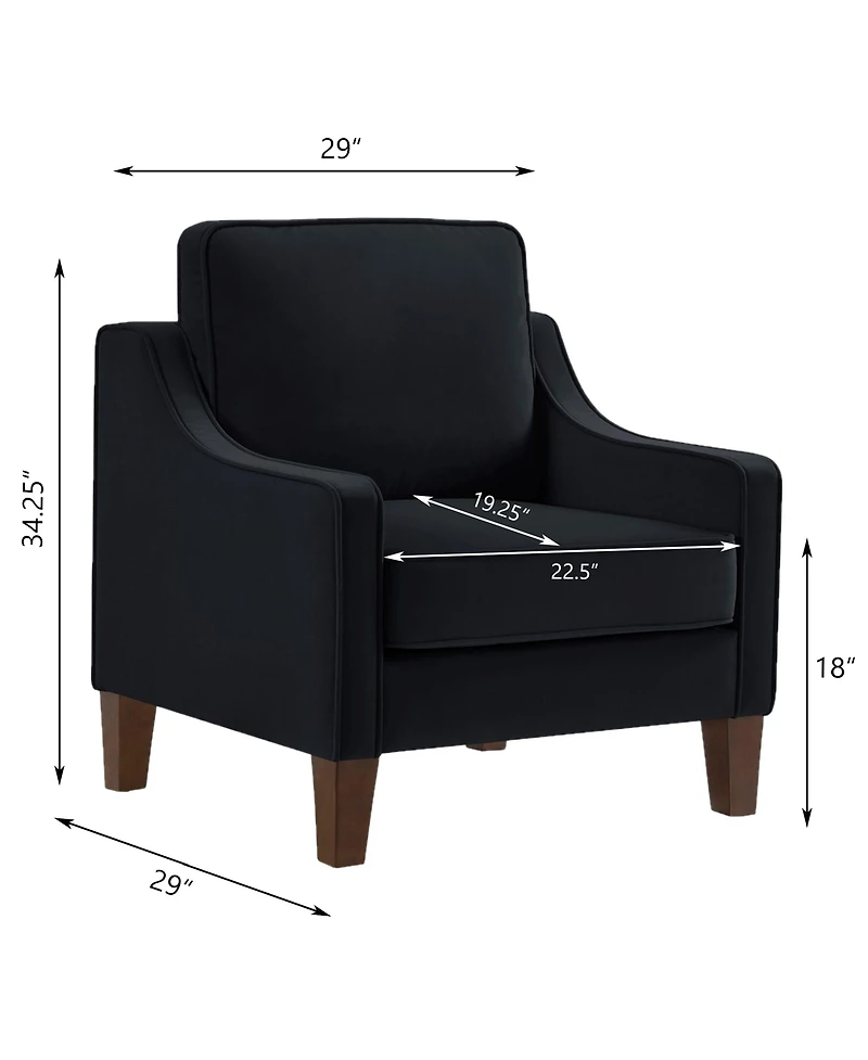 Simplie Fun Black Velvet Accent Chair with Wooden Legs