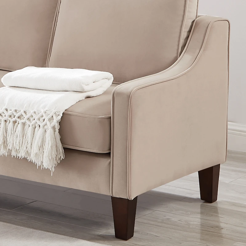 Streamdale Furniture Velvet 3-Seat Sofa with Wood Legs, Taupe