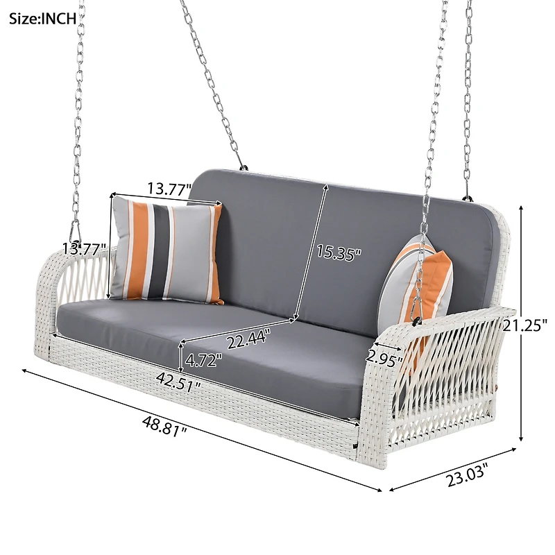 Streamdale White and Gray 2-Seater Wicker Porch Swing