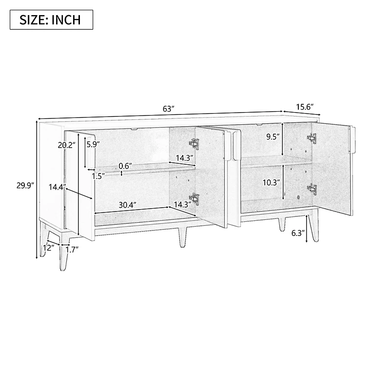 Streamdale Wooden Sideboard with 4 Doors and Adjustable Shelf