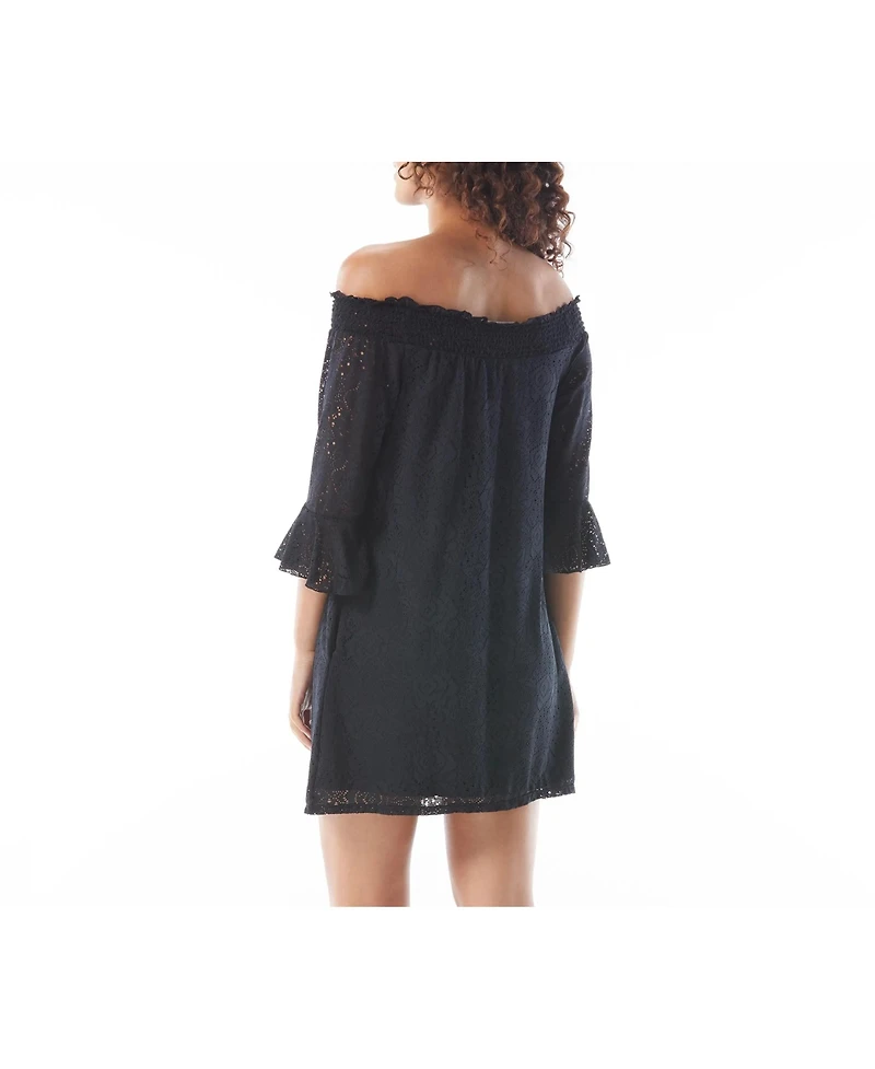 Beach House Style Solid Kelsea Smocked Off the Shoulder Dress
