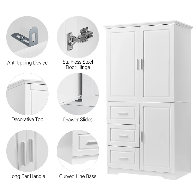 Streamdale Tall White Storage Cabinet with Drawers