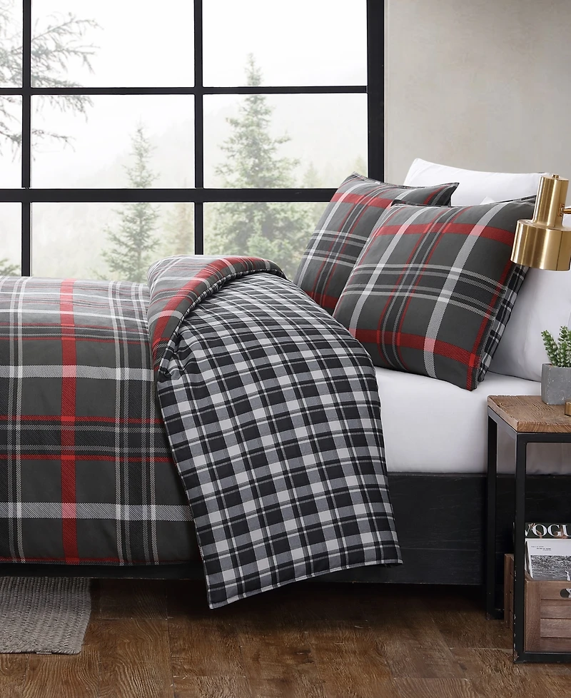 Closeout! Eddie Bauer Willow Plaid Microsuede Piece Duvet Cover Set