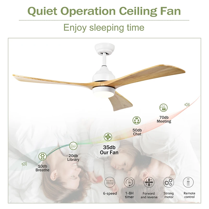 Streamdale 52" Ceiling Fan with Remote Control, 6 Speeds (White/Natural)
