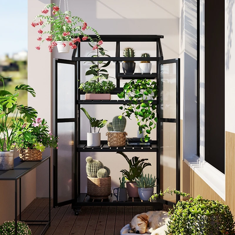Streamdale 62" Wood Balcony Cold Frame with Wheels and Shelves