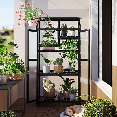 Streamdale 62" Wood Balcony Cold Frame with Wheels and Shelves