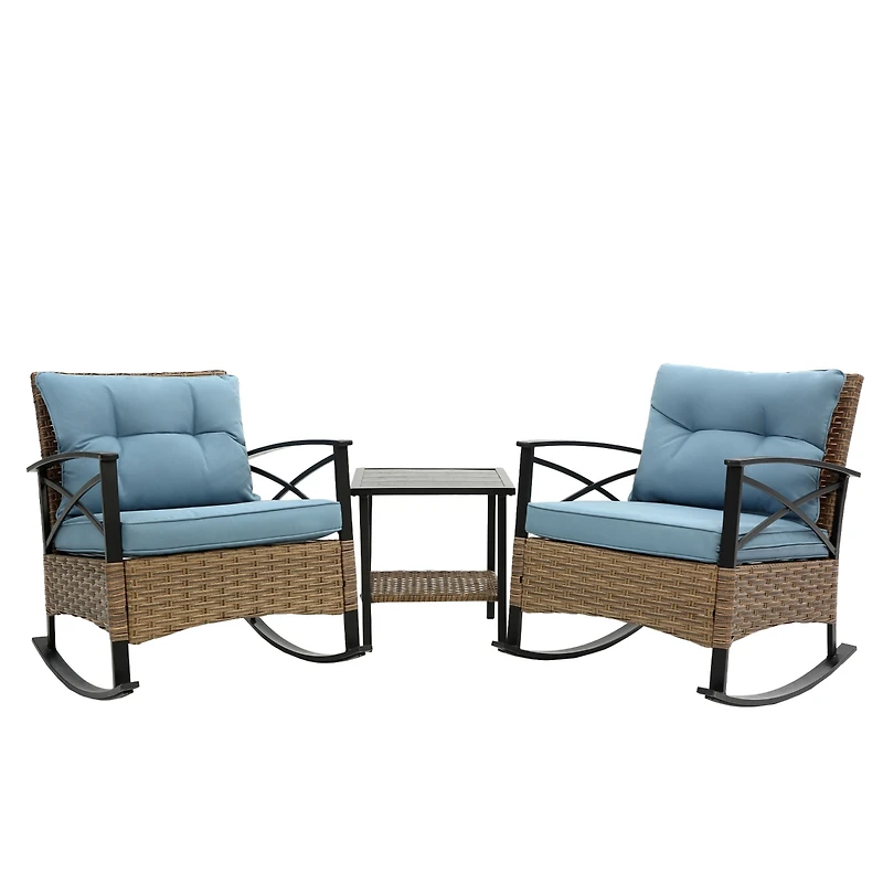 Streamdale 3-Piece Outdoor Rattan Rocking Chair Set (Grey)