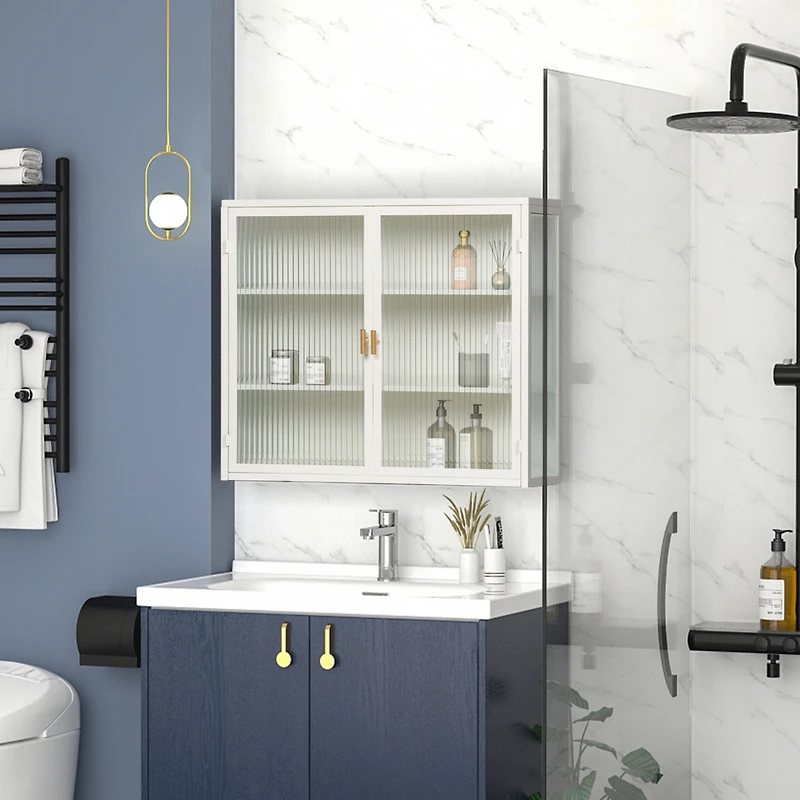 Streamdale Modern Glass Door Wall Cabinet with Three-tier Storage