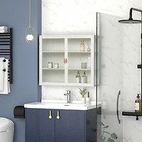 Streamdale Modern Glass Door Wall Cabinet with Three-tier Storage