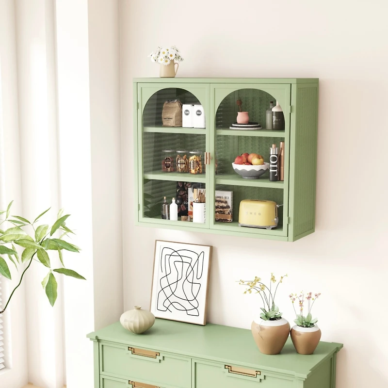 Streamdale Furniture Modern Wall Cabinet with Woven Pattern Glass Doors