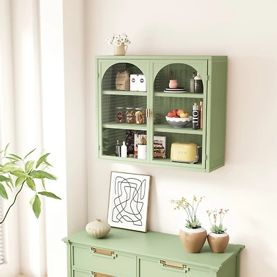 Streamdale Furniture Modern Wall Cabinet with Woven Pattern Glass Doors