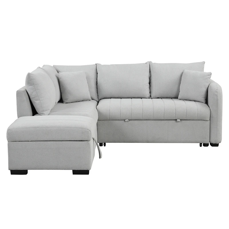 Simplie Fun Versatile L-Shaped Sofa Bed with Usb Ports, Movable Ottoman, & Pull-Out