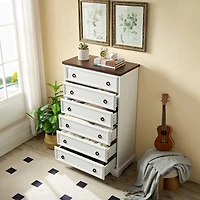 Streamdale White 6-Drawer Dresser with Easy Pull Handle