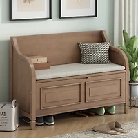 Streamdale Furniture Rustic Style Solid Wood Entryway Multifunctional Storage Bench With Safety Hinge (Gray Wash+ Beige)