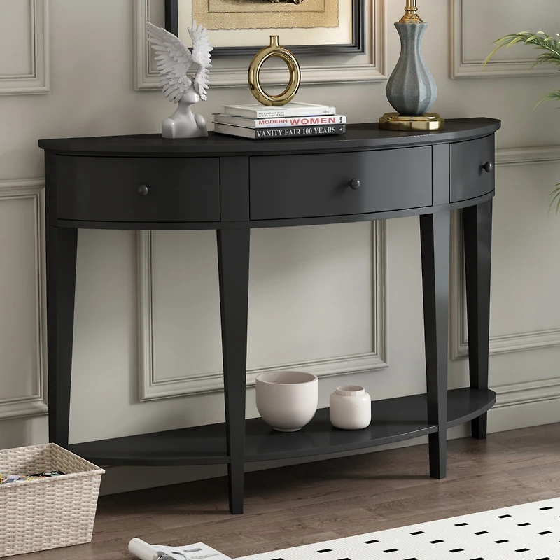 Simplie Fun Modern Curved Console Table Sofa Table With 3 Drawers And 1 Shelf For Hallway, Entryway, Living Room