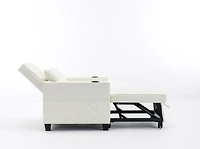 Streamdale White leather convertible futon chair bed with Usb ports