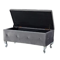 Streamdale Grey Tufted Storage Ottoman Bench With Crystal Buttons