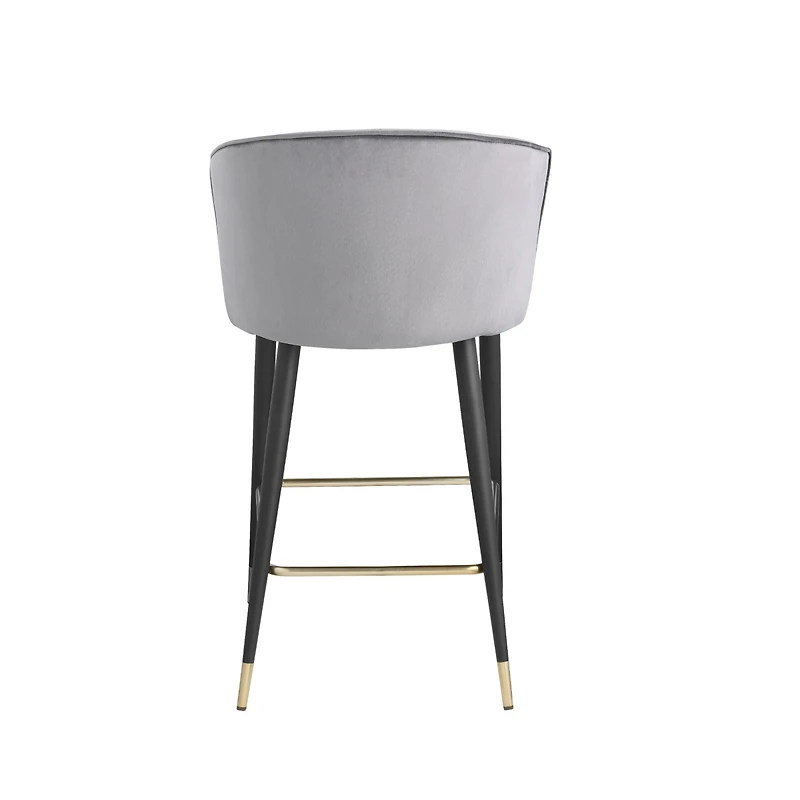 Streamdale Gray Velvet Counter Height Stool with Gold Tipped Legs