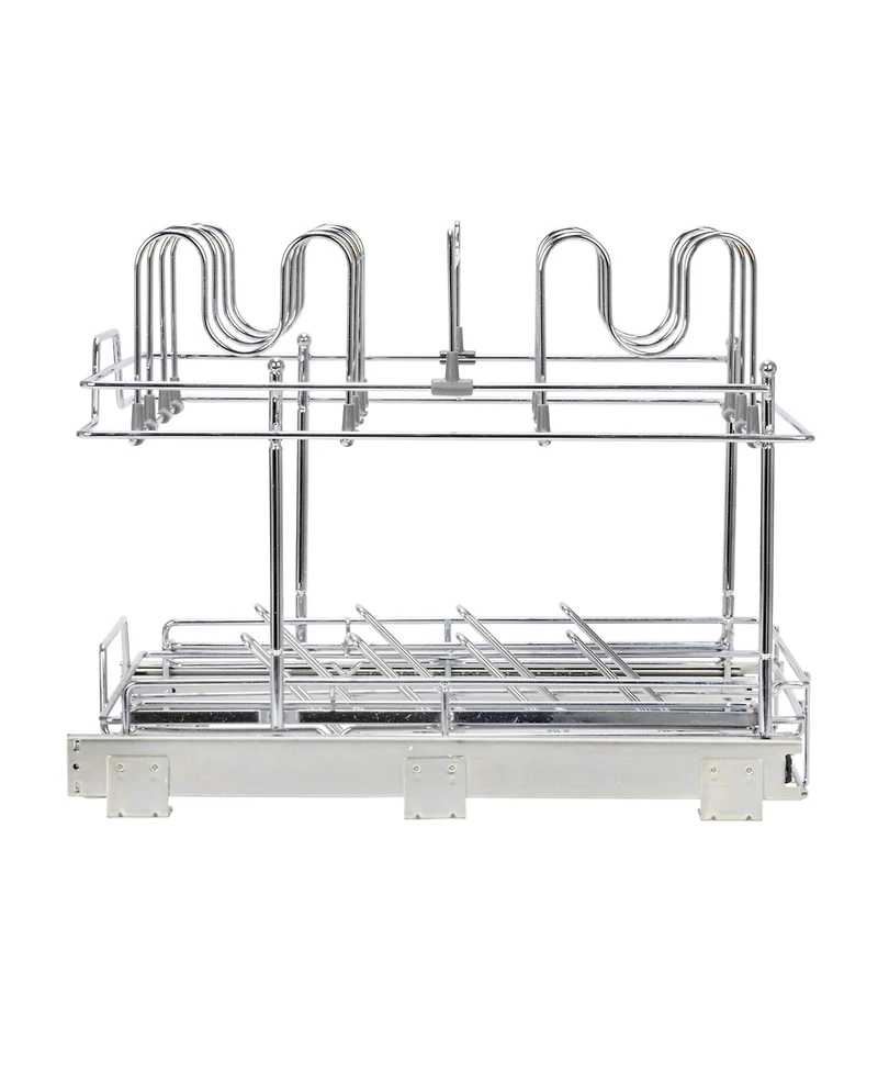Household Essentials Glidez Multipurpose Chrome-Plated Steel Pull-Out/Slide-Out Basket Storage Organizer for Pots and Lids 2-Tier Dual-Slide Design