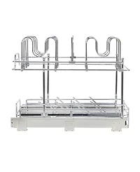 Household Essentials Glidez Multipurpose Chrome-Plated Steel Pull-Out/Slide-Out Basket Storage Organizer for Pots and Lids 2-Tier Dual-Slide Design