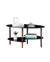 Streamdale Furniture Modern 3-Layer Glass Coffee Table with Oak Wood Legs