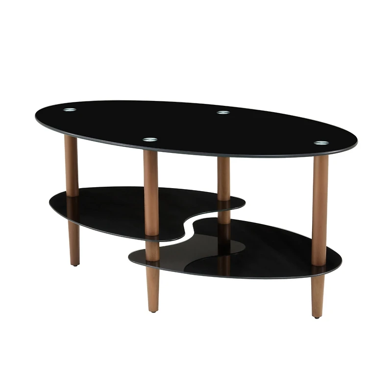 Streamdale Furniture Modern 3-Layer Glass Coffee Table with Oak Wood Legs