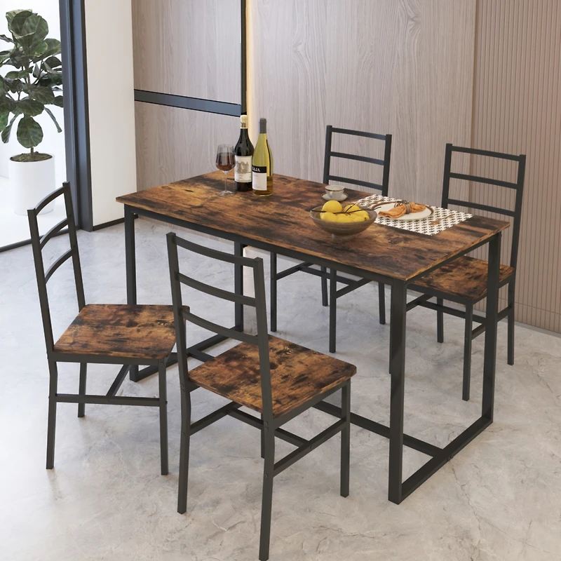 Streamdale Furniture Five-Piece Set Table And Chair With Backrest, Industrial Style, Solid Structure