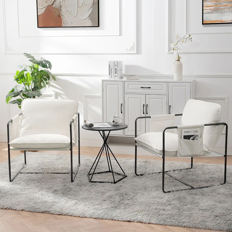 Streamdale Furniture White Upholstered Hanging Armchair with Arm Pocket