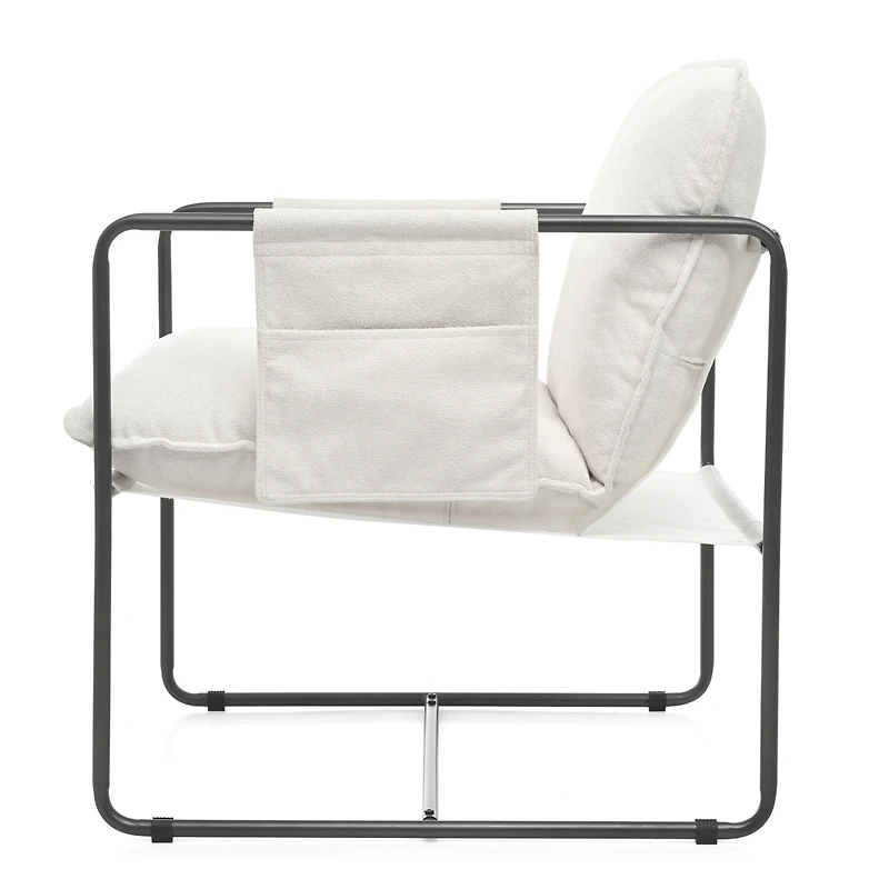 Streamdale Furniture White Upholstered Hanging Armchair with Arm Pocket