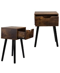 Simplie Fun Mid Century Wood Side Table with Storage, Rustic Brown & Black