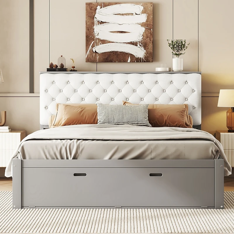 Streamdale Queen Platform Bed with Storage Headboard and Drawers