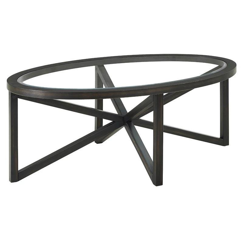 Streamdale Furniture Modern Tempered Glass Coffee Table with Wood Base