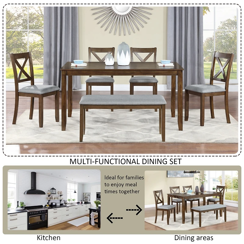 Streamdale Walnut Dining Table Set with Bench for 6