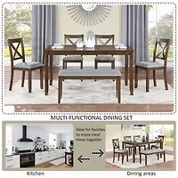 Streamdale Walnut Dining Table Set with Bench for 6