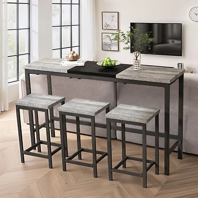 Simplie Fun Modern Grey and Black Dining Set with Hanging Stools