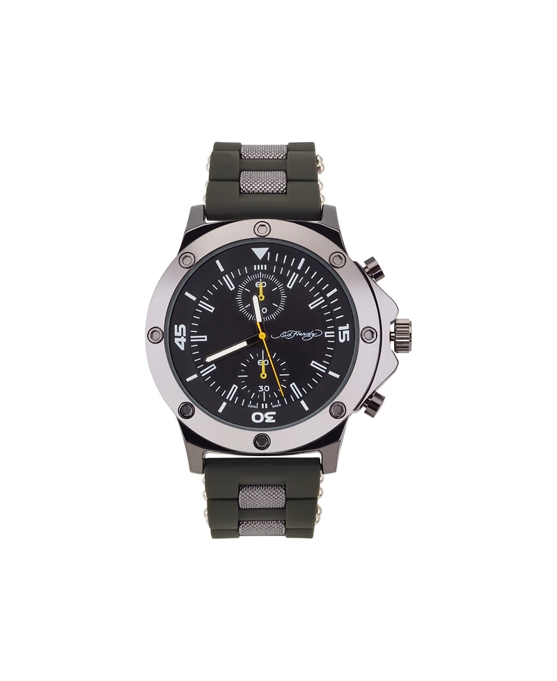 Ed Hardy Men's Olive Silicone Strap Watch 52mm
